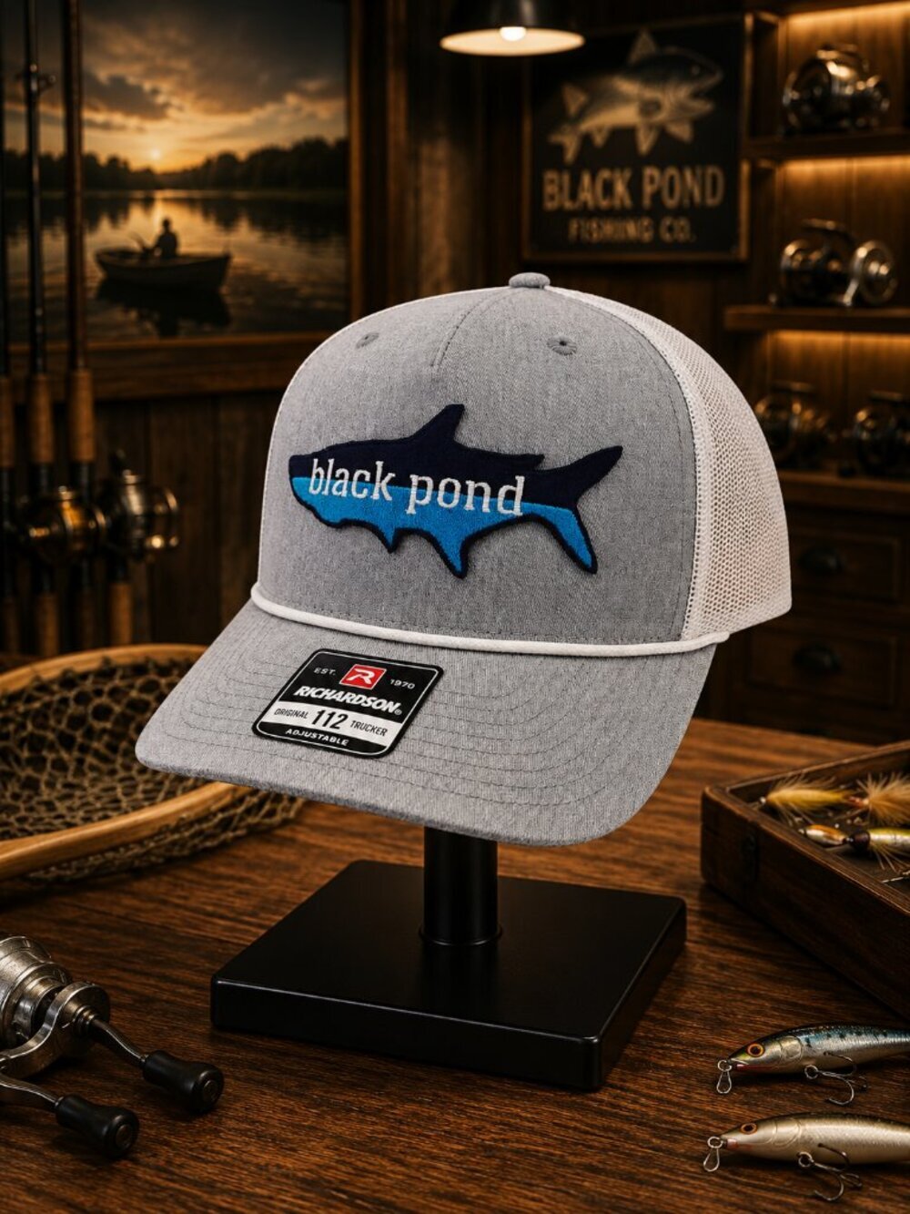 Black Pond Tarpon Fishing Richardson 112 Trucker Mesh Snapback Hat Cap